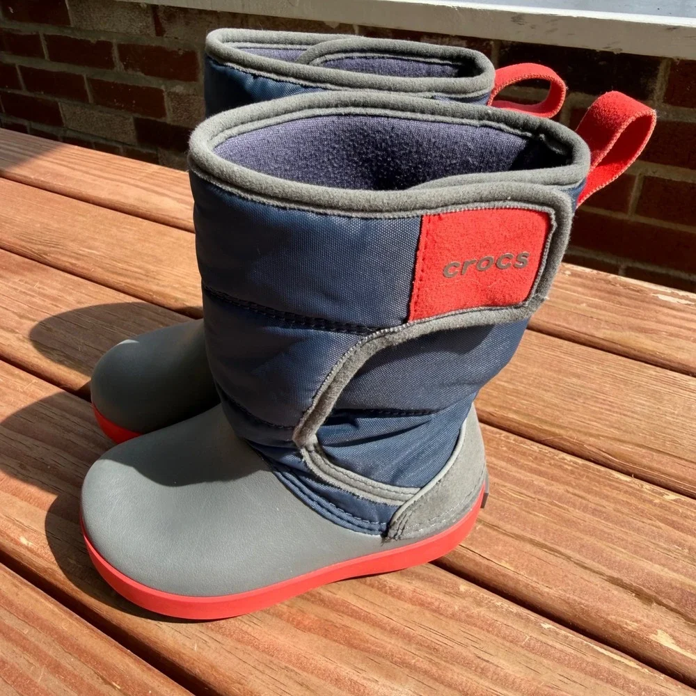 Crocs Toddler C7 Winter Puff Boot Navy Blue Grey Red‎ Quilted Snow Boots C7